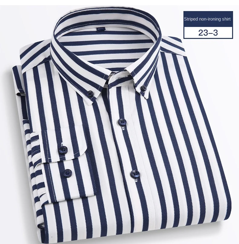 2024 New Stretch Long Sleeve Shirt Men\'s Stripe Korean Slim Shirt Business Casual Non-Ironing Comfortable Formal Work Wear Shirt