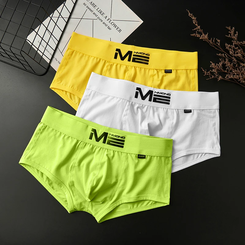 2pcs/lot men\'s underwear, boxers, cotton solid color U-convex design, simple youth sports boxer shorts