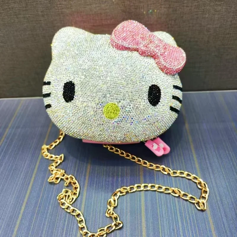 Handmade Crystal Rhinestones Hello Kitty Jewelry Box Ring Coin Earphone Storage Organizer Cosmetic Handbag Girl Children'S Gift