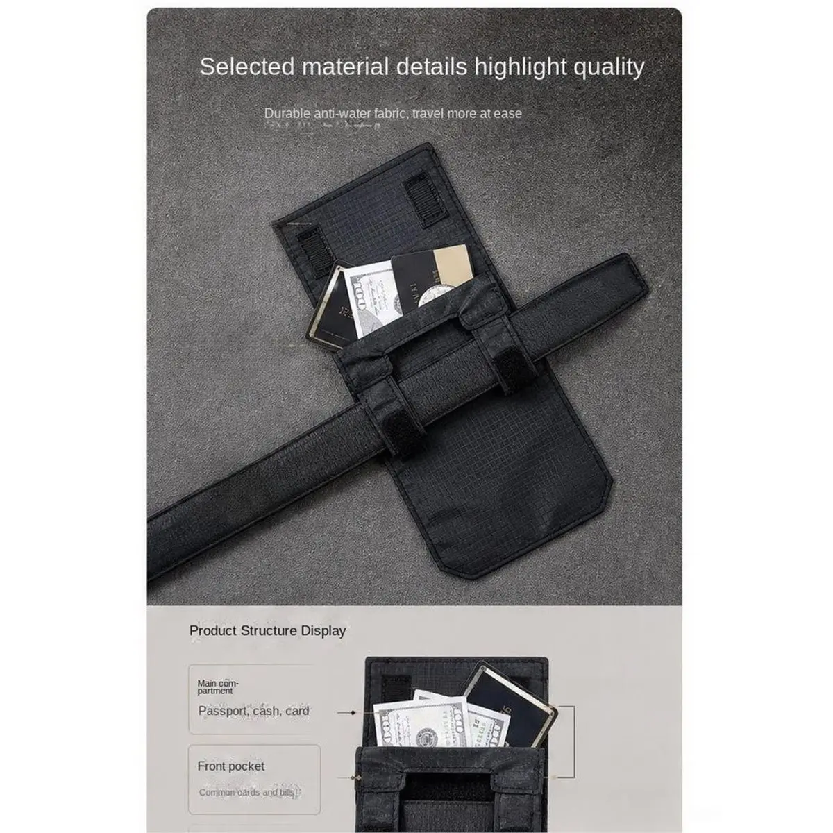 Belt Mounted Document Wallet for Users,Compact Nylon Travel Holder for Booklet Cash Tickets Papers and Daily Sightseeing