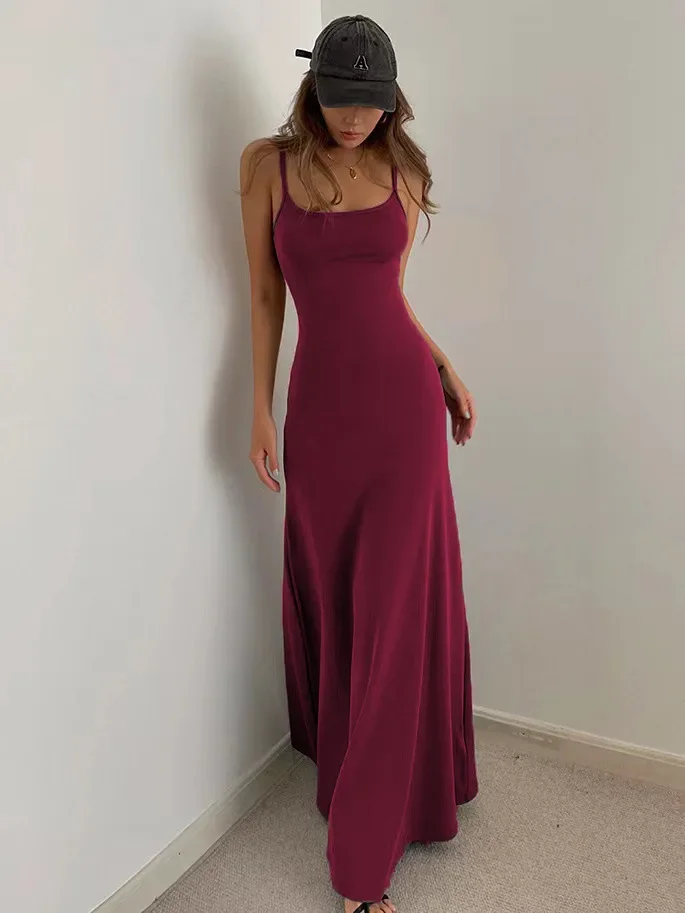 

2025 Summer Women's Fashion Simple Temperament Suspender Dress Korean Style Slim Backless Waisted Sexy Casual Dresses