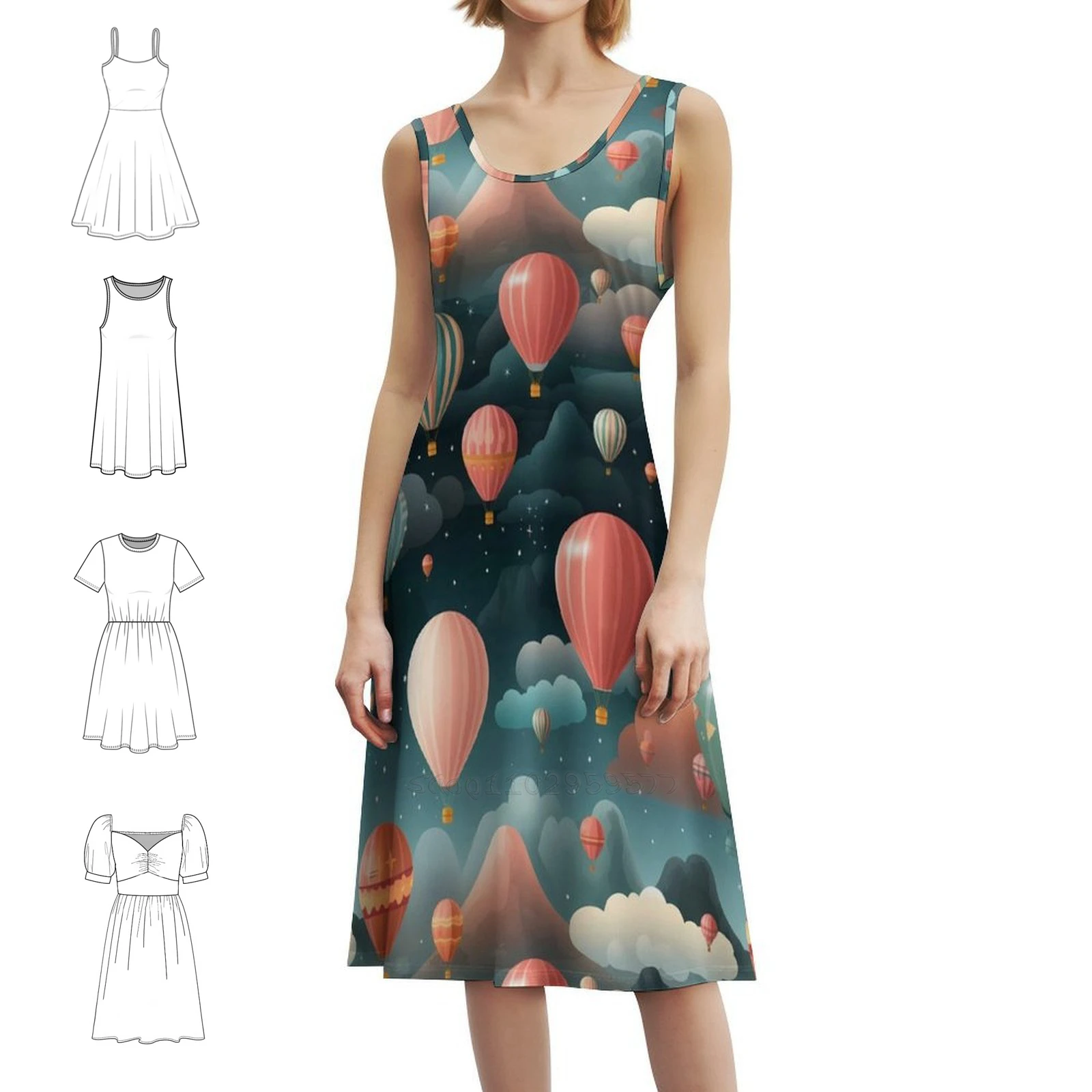 بالونات الهواء الساخن المغامرة # 2 فستان على شكل قلب أنيق للحفلات الصيفية للنساء، فستان سحابي ملون ممتع