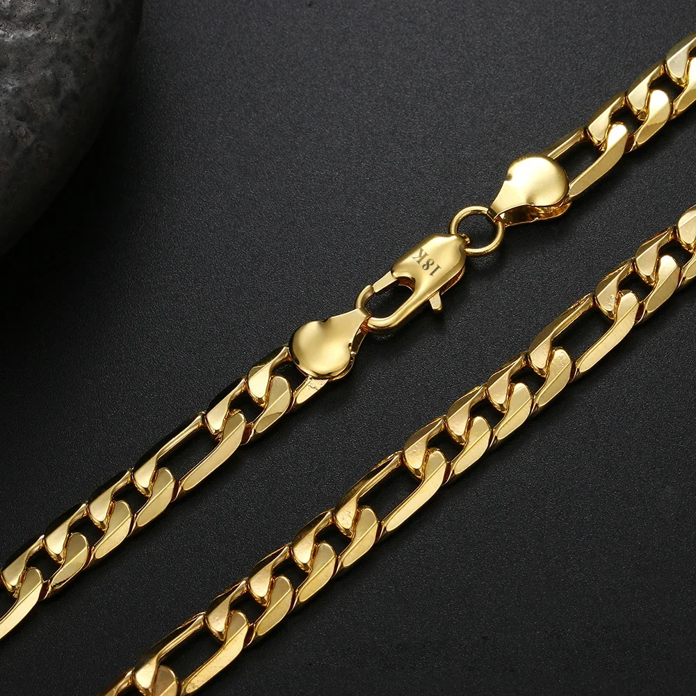 Quente novo 18k ouro colares 20 polegadas clássico 8mm corrente lateral colar para homens moda jóias presentes festa de casamento não desbotando