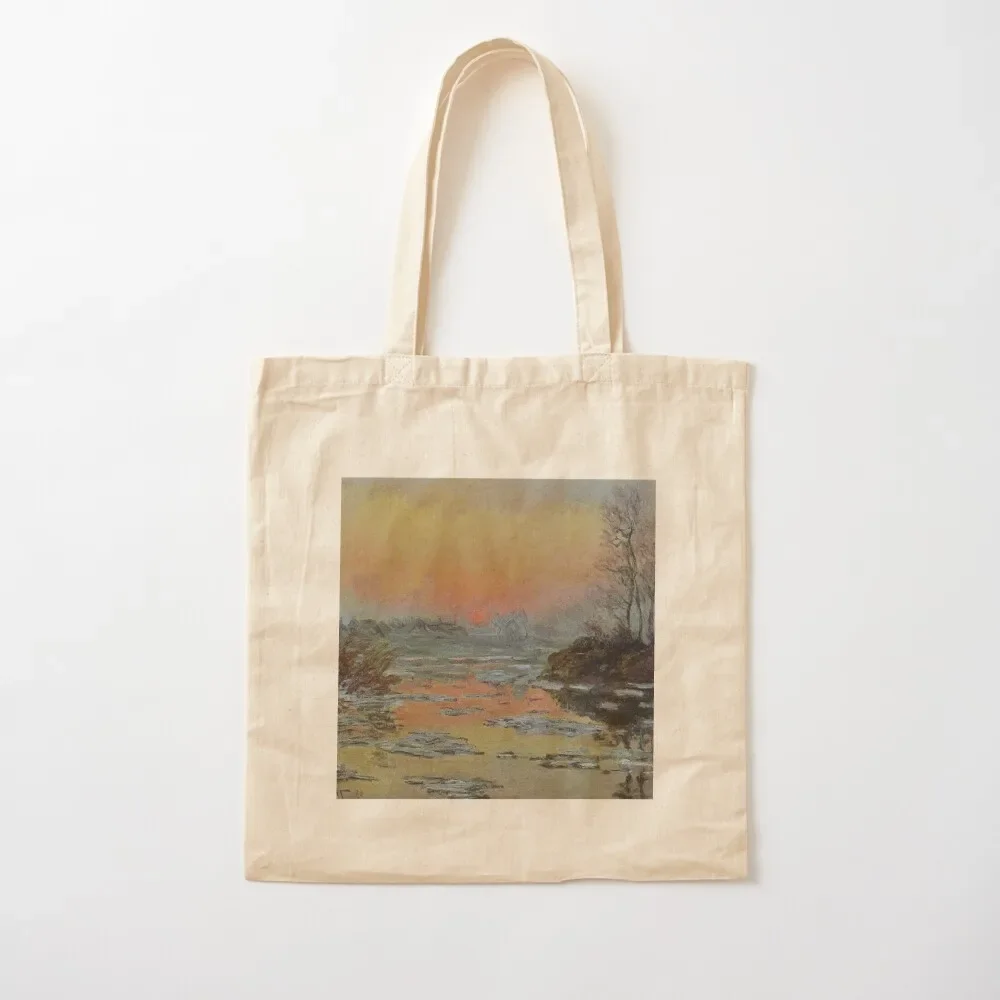 

Claude Monet 'Soleil couchant sur la Seine à Lavacourt' effet d'hiver Tote Bag custom fabric bag handbag Big bag