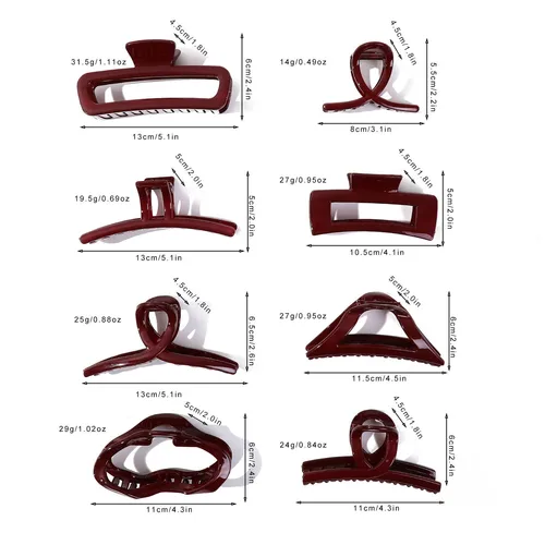 Imagen 2 del producto Pinzas para el cabello grandes de Color rojo oscuro para mujer, pasadores, horquillas, pinzas para el cabello de cola de caballo de plástico, accesorios para el cabello de tiburón para niñas mayores