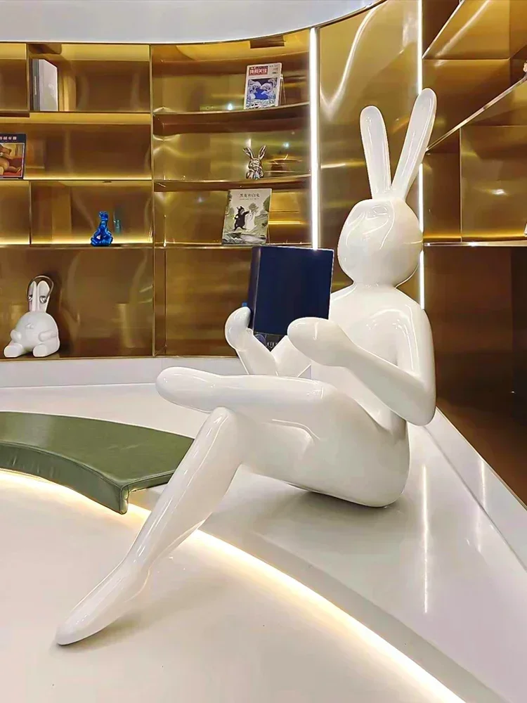 Fiberglass Reading Rabbit Sculpture Customization Outdoor Indoor School Park Landscape Sculpture Hollow Floor Decoration