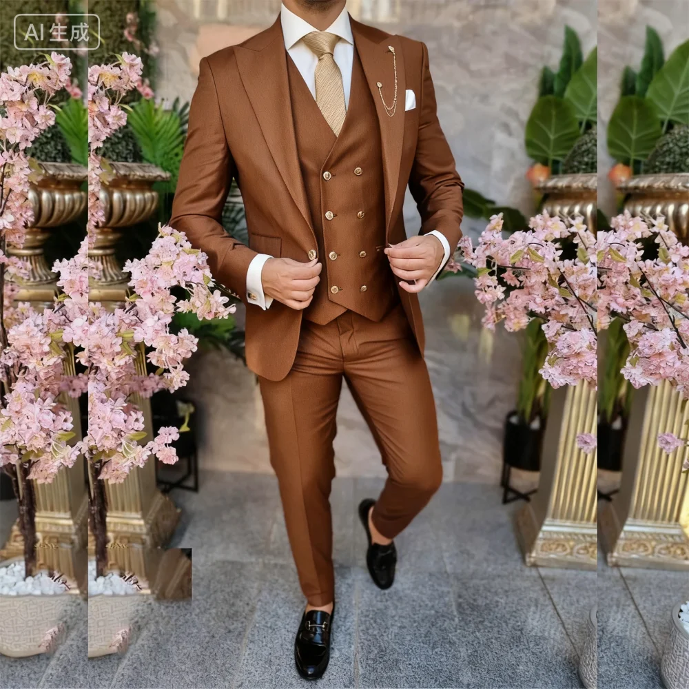 Lindo الأرجواني الرجال سهرة فريدة من نوعها واحدة الصدر التلبيب متكرر غرامة المجهزة خطة طول منتظم 3 قطعة سترة السراويل سترة مجموعة
