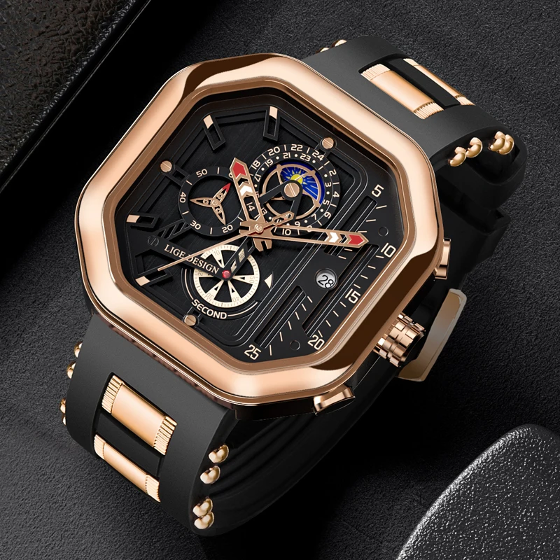 2024 LIGE New Fashion Mens Watches Top Brand Luxury Silicone Sport Watch Men Quartz Date Clock Waterproof Wristwatch Chronograph