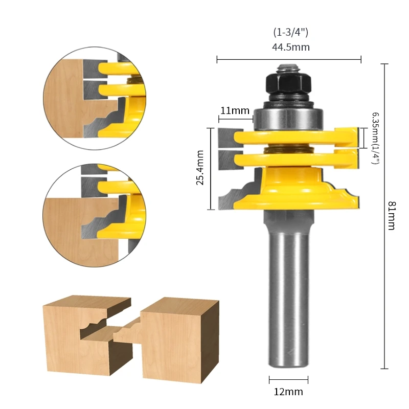 YUSUN 1PC  Glass Door Rail & Stile Reversible Bit Router Bit Woodworking Milling Cutter For Wood Bit Face Mill End Mill