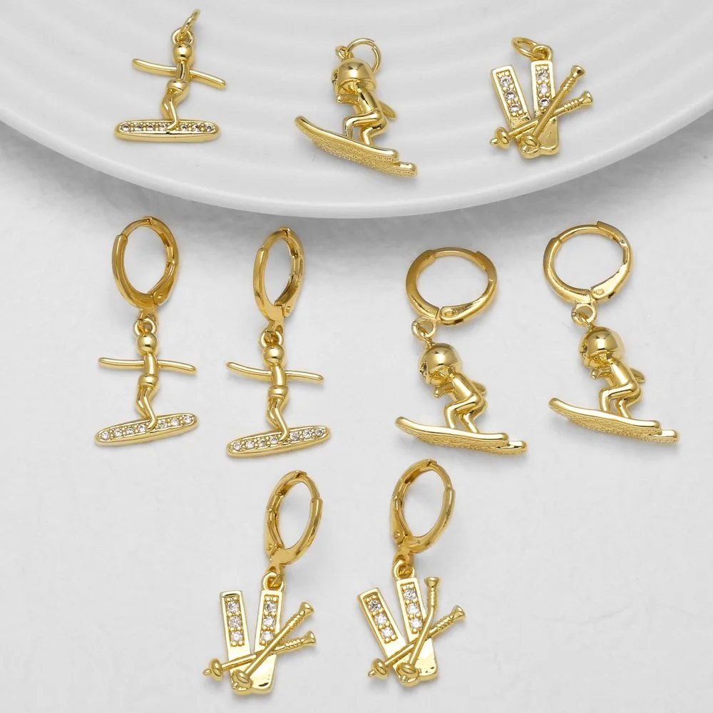 OCESRIO Crystal Skiing Surfing Sports Athlete Charm for Earrings Copper Gold Plated Bracelet DIY Jewelry Making Supplies chma661