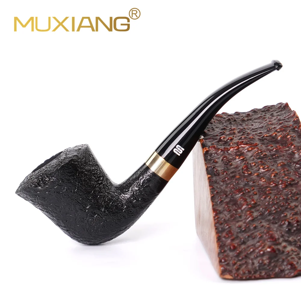 MUXIANG Briar Wood Handmade Tobacco Pipe ，Loop Decor Bent Smoking Pipe ， with 9mm Filter Smoke clean Tool ，Multi-color optional