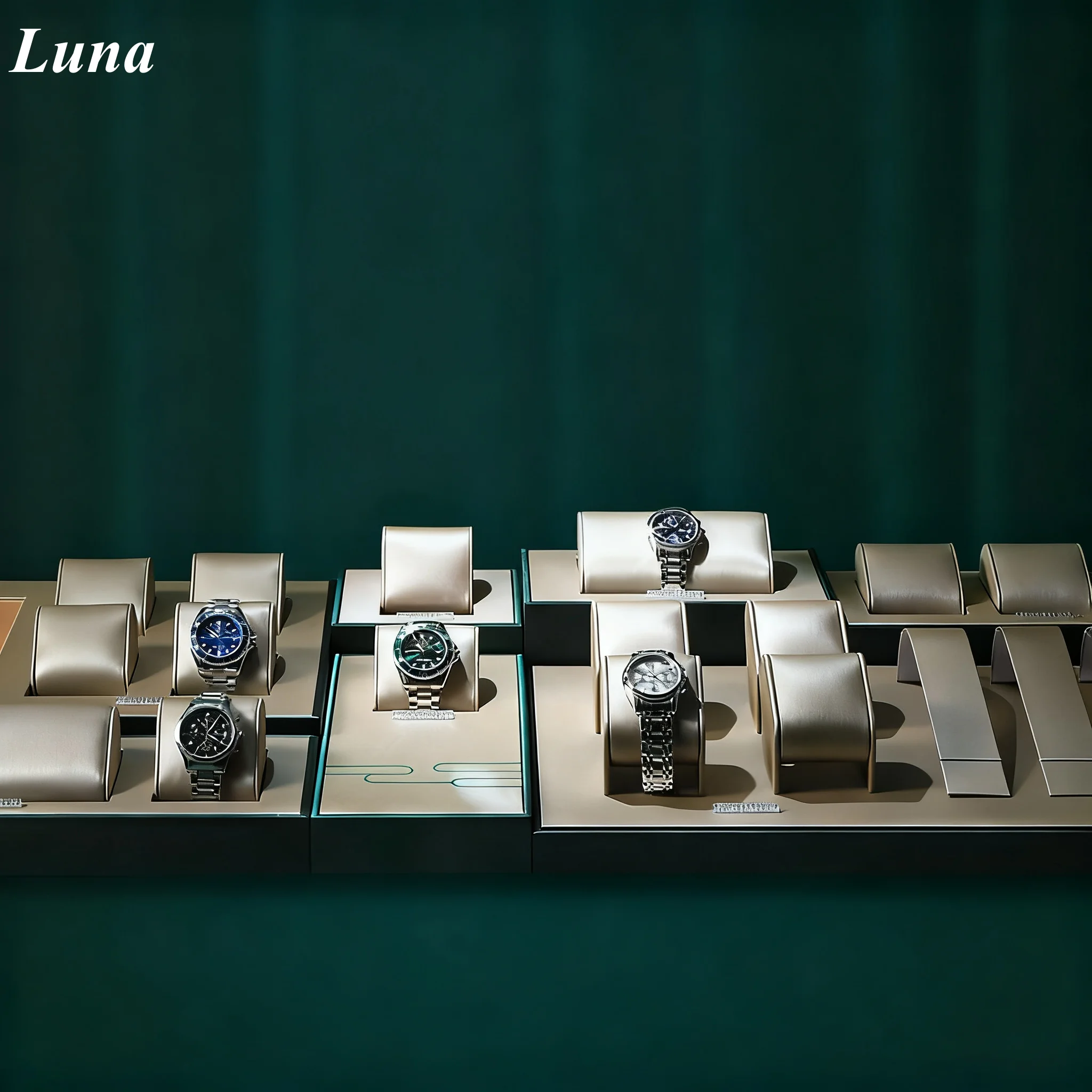 Professional Watch Display Set, Brushed Leather Watch Holder & Tray for Store Showcase