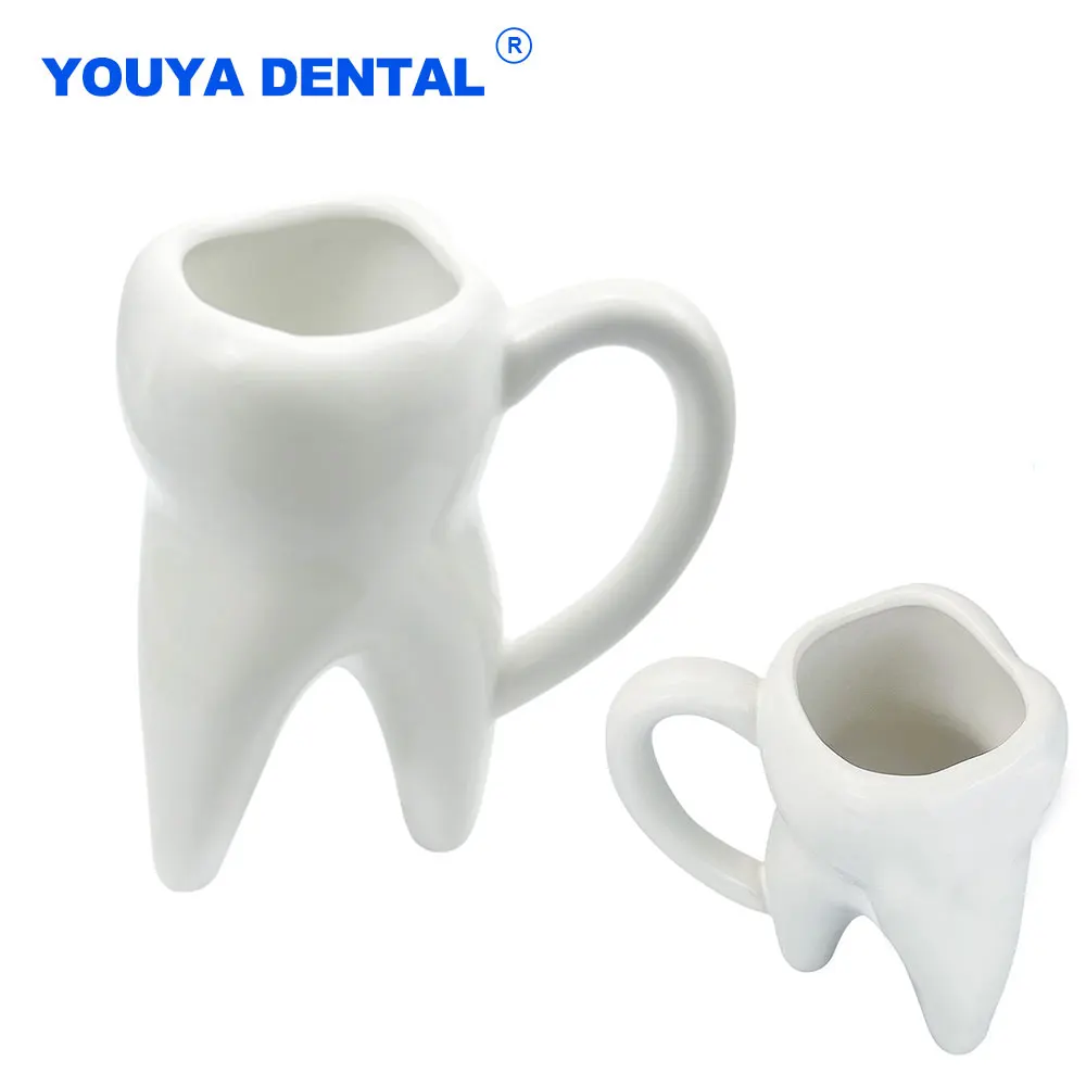 Portable Dental Tooth Shaped Ceramic Cup Coffee Mug With Handle Creative Water Cups Personalized  DIY Sticker Dentist Gifts