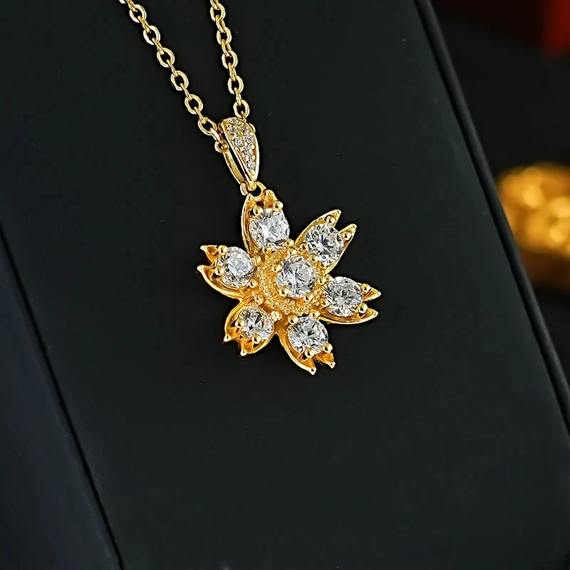 Elegant Flower with Ancient Style 925 Silver Pendant Inlaid with High Carbon Diamond, Niche French Retro Women's Wedding Jewelry