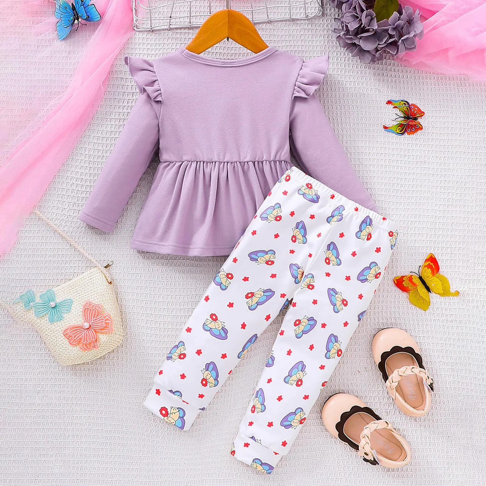 0-24Months Newborn Baby Girls Clothes Sets Sweet Style Print Long Sleeved Top + Trousers Two Pieces Sets Infant Baby Clothing