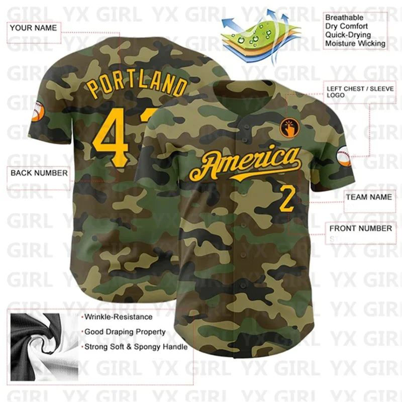 Custom Camo Gold-Black Authentic Salute To Service Baseball Jersey 3D Printed Men Women Shirt Casual Shirts Sport Unisex Tops