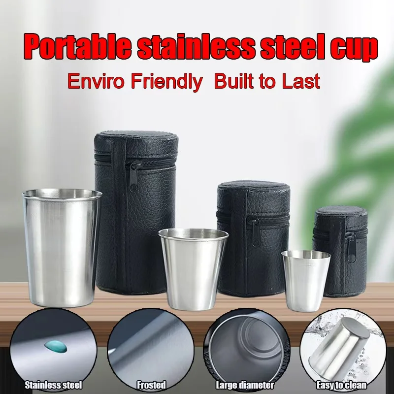 

4Pcs Outdoor Travel Stainless Steel Cups - 30ml/70ml/170ml for Whisky/Wine, with Case Portable Mini Drinkware 2025