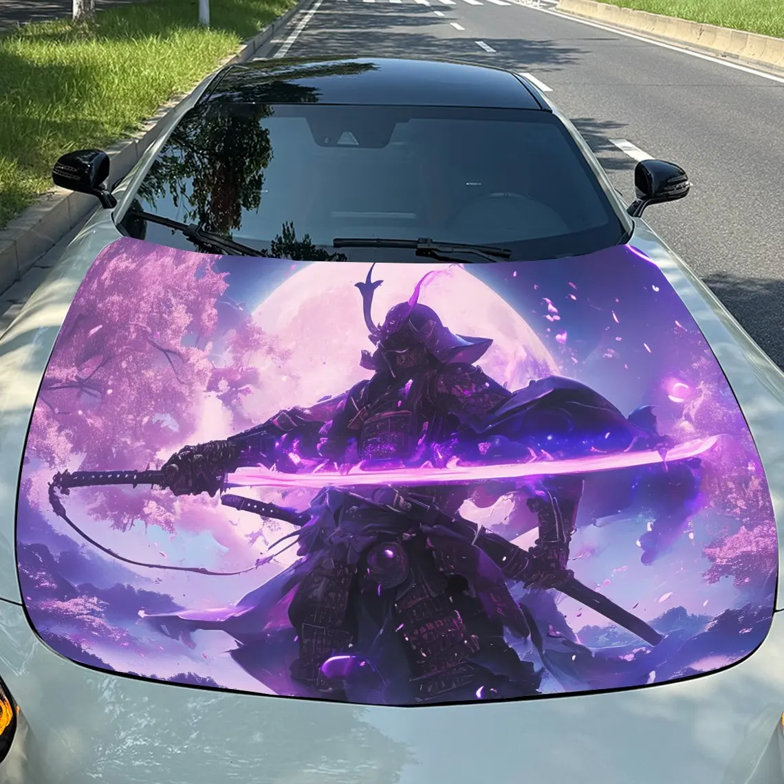 

Neon Samurai Car Vinyl Wrap, PVC Waterproof Car Hood Sticker, Self-Adhesive Scratch-Resistant Stickers for Engine Cover, Car Dec