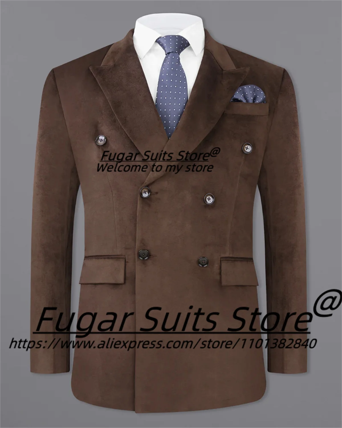 

Elegant Brown Banquet 2 Pieces Sets Tailor Made Slim Fit Double-breasted Groom Tuxedos High Qublity Male Blazers Costume Homme