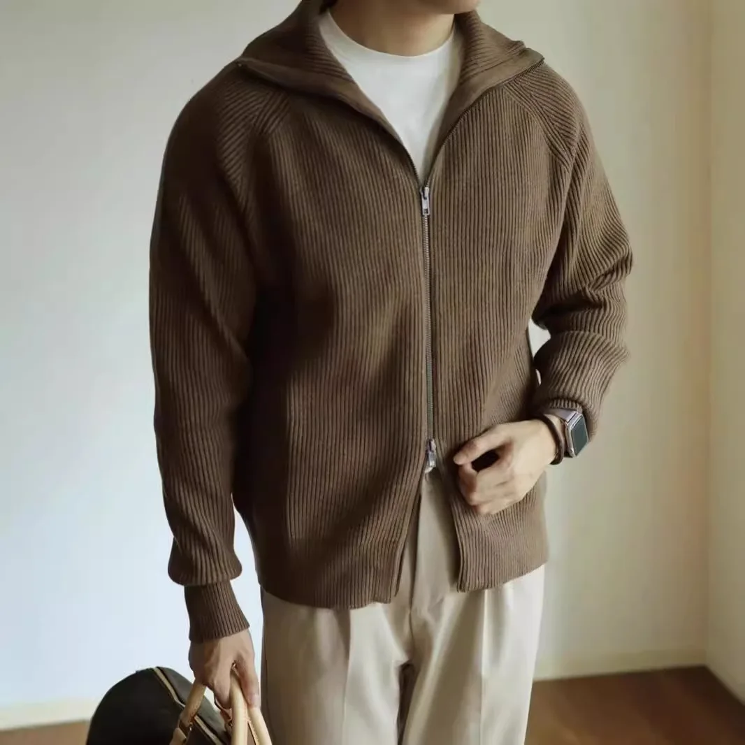 

Autumn and Winter Heavyweight Knitted Zipper Cardigan Jacket Ins Couple's Lazy Loose Casual Stand Up Collar Sweater Jacket