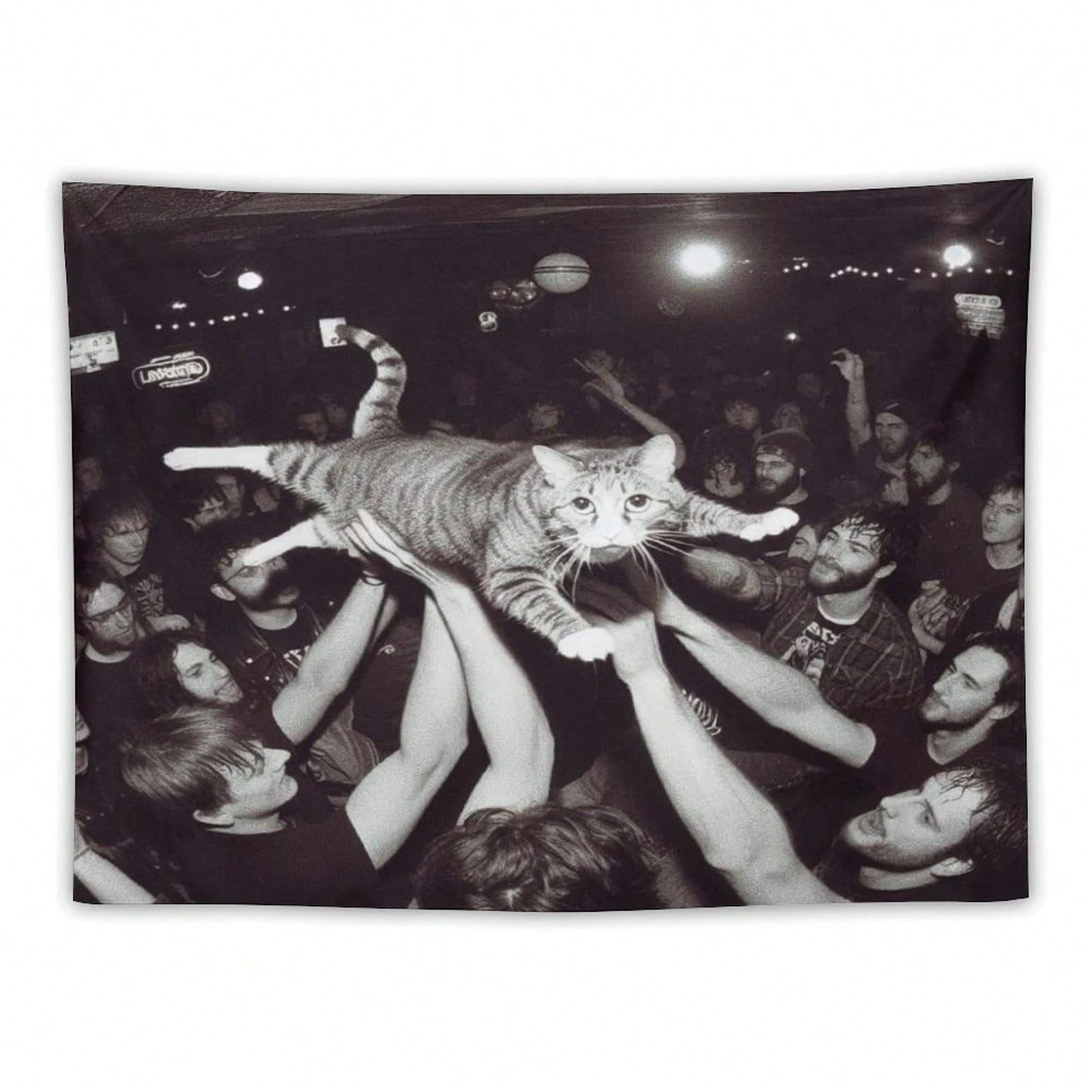 1 Stück schwarz-weißer Rock Show Pet Polyester-Wandteppich, 2D-Flachdruck, ganzjährig, perfekte Wanddekoration für Schlafzimmer und Wohnzimmer