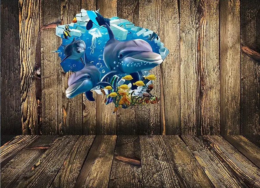 Underwater World Rustic Wood Wall Backdrop Photography Baby Shower Shark Birthday Child Portrait Background for Photo Studio