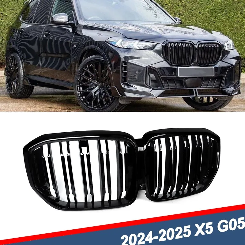 

Глянцевая черная решетка переднего бампера с двумя планками для BMW X5 G05 LCI Sport, 4 двери, 2024, 2025, цельная передняя решетка, ремонт автомобильных аксессуаров
