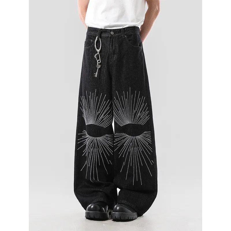 

Ретро-джинсы в американском стиле, свободные, широкие, унисекс, весна-лето, дизайнерская модель, прямой крой, длина в пол