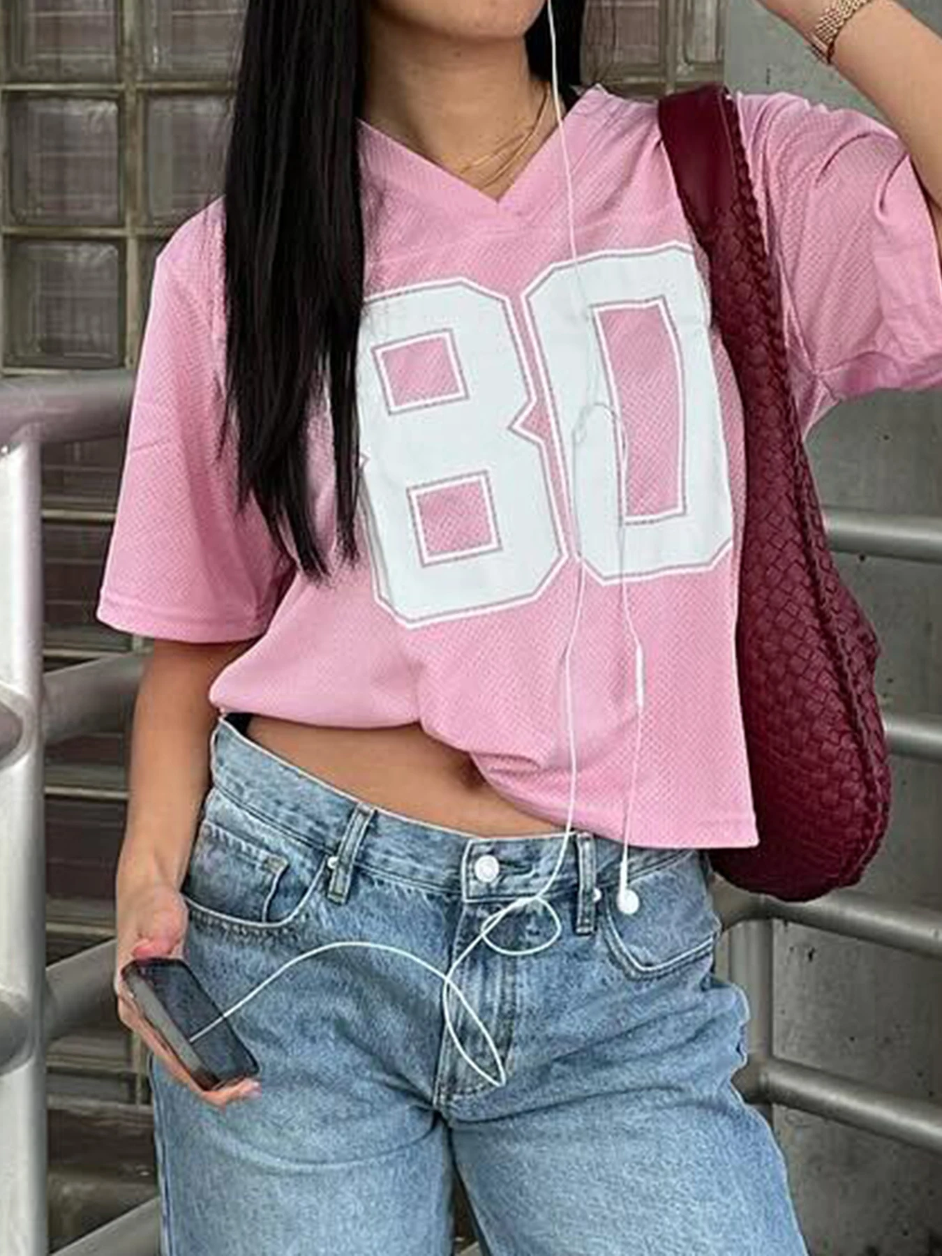 IAMSURE Sporty Activewear Number Printed T Shirt Casual Loose O-Neck Short Sleeve Tees Women 2024 Summer Fashion Streetwear Lady