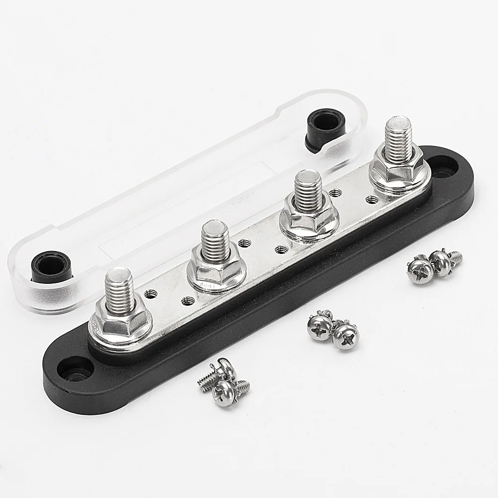 

Battery Power Positive Negative Bus Bar 4 GANG M8 SET Power Distribution Block Bus Bar Terminal Post Stud 12v 24v 6xM4