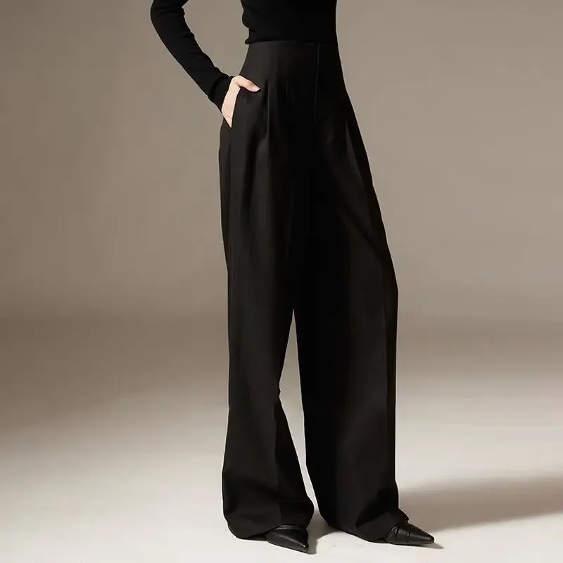 2024 Spring New Pants High Waist Wide Leg Pants Draping Effect Tight Waist Long Pants High-Looking Slide Suit or Women