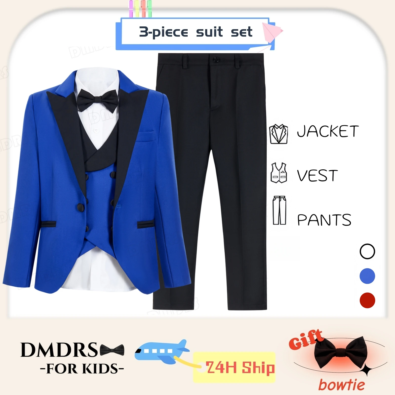 

4PC Set Bow Tie | Sizes 3T-14 | Party Photoshoot Suit | Quick Shipping Popular Boys Blazer Outfit Graduation Birthday Party