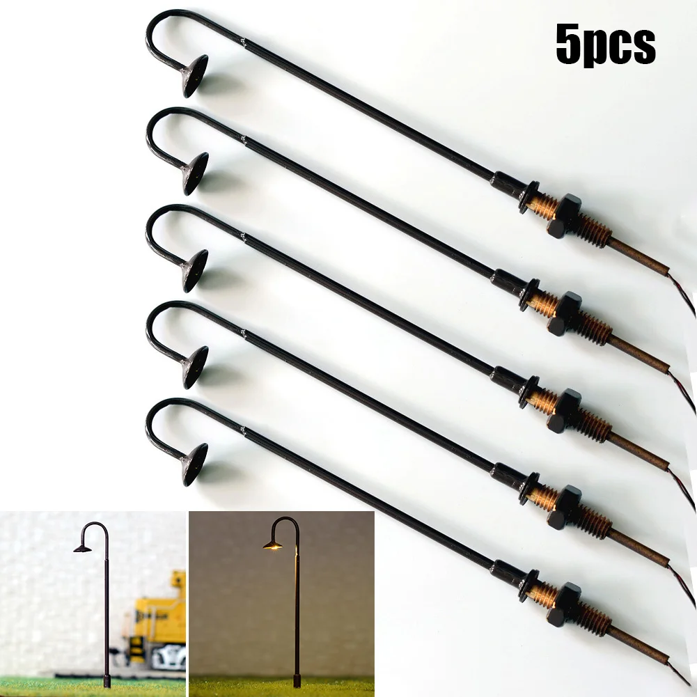 5pcs Miniature Scale OO/HO Scale Street Light Model 3V LED Lamp Post 75mm Resistor DIY Garden Building Landscape Layout Diorama