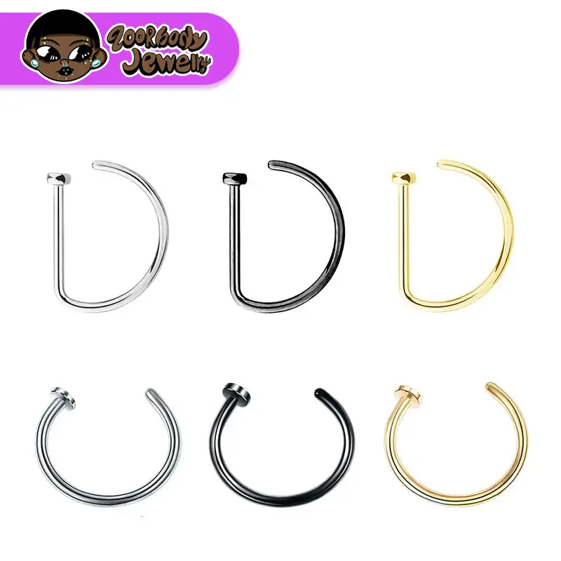 ASTM F136 Titanium D Shaped Nose Piercing Implant Grade Titanium Gothic Pierced Nose Ring 18G 20G Classic Piercing Body Jewelry