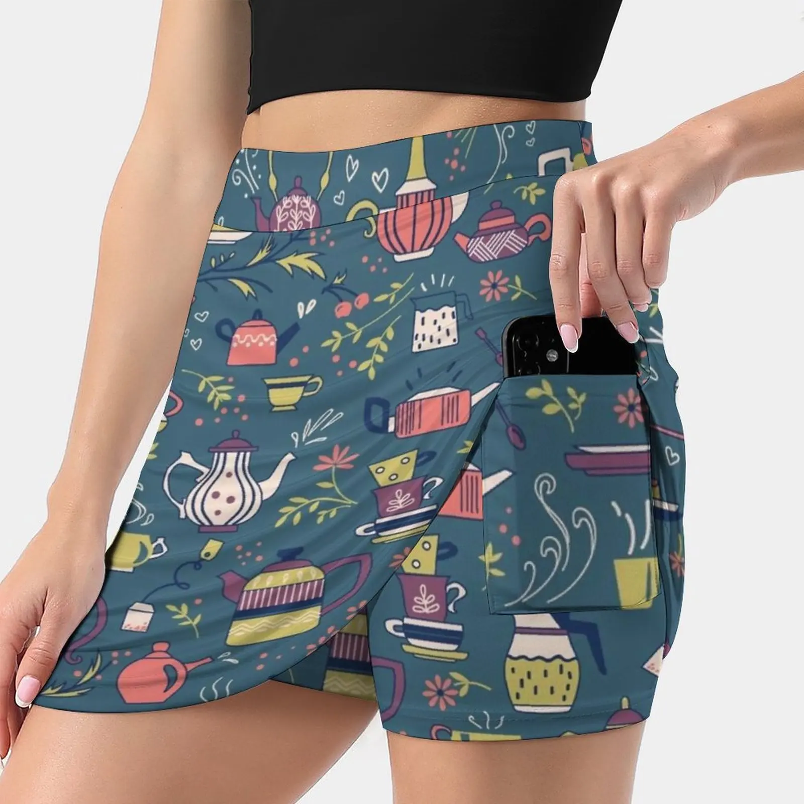 

Teapots #3 Skirts Woman Fashion 2022 Pant Skirt Mini Skirts Office Short Skirt Teapots Cake Tea Pattern Cherry Cup