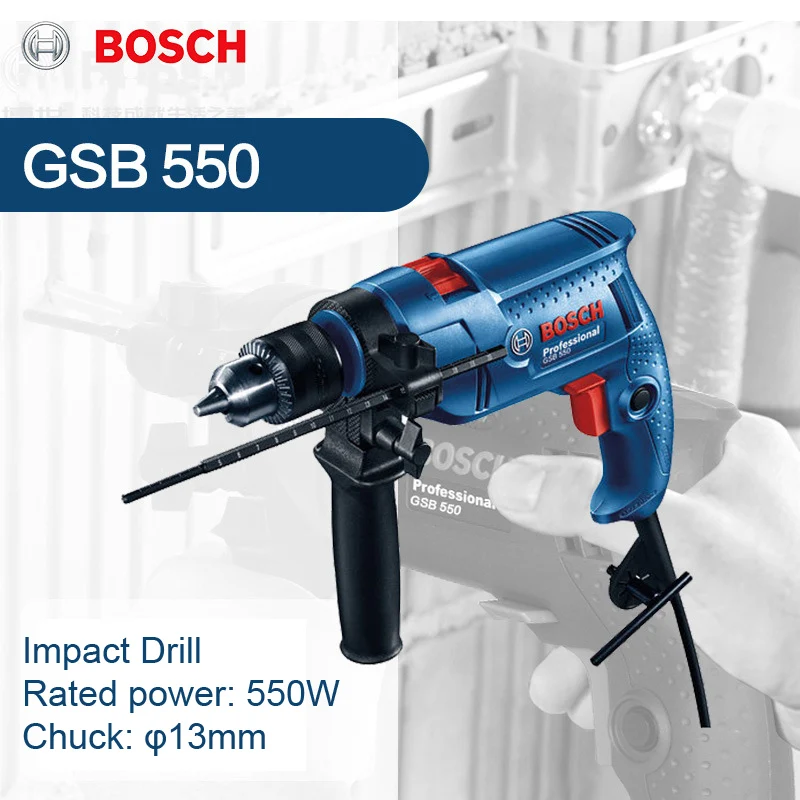 Bosch GSB 550 Schlagbohrmaschine, professionelle elektrische Bohrmaschine, Schraubendreher, doppelte Isolierung, Bohren auf Kunststoff, Metall, Wand, Ziegel, Holz