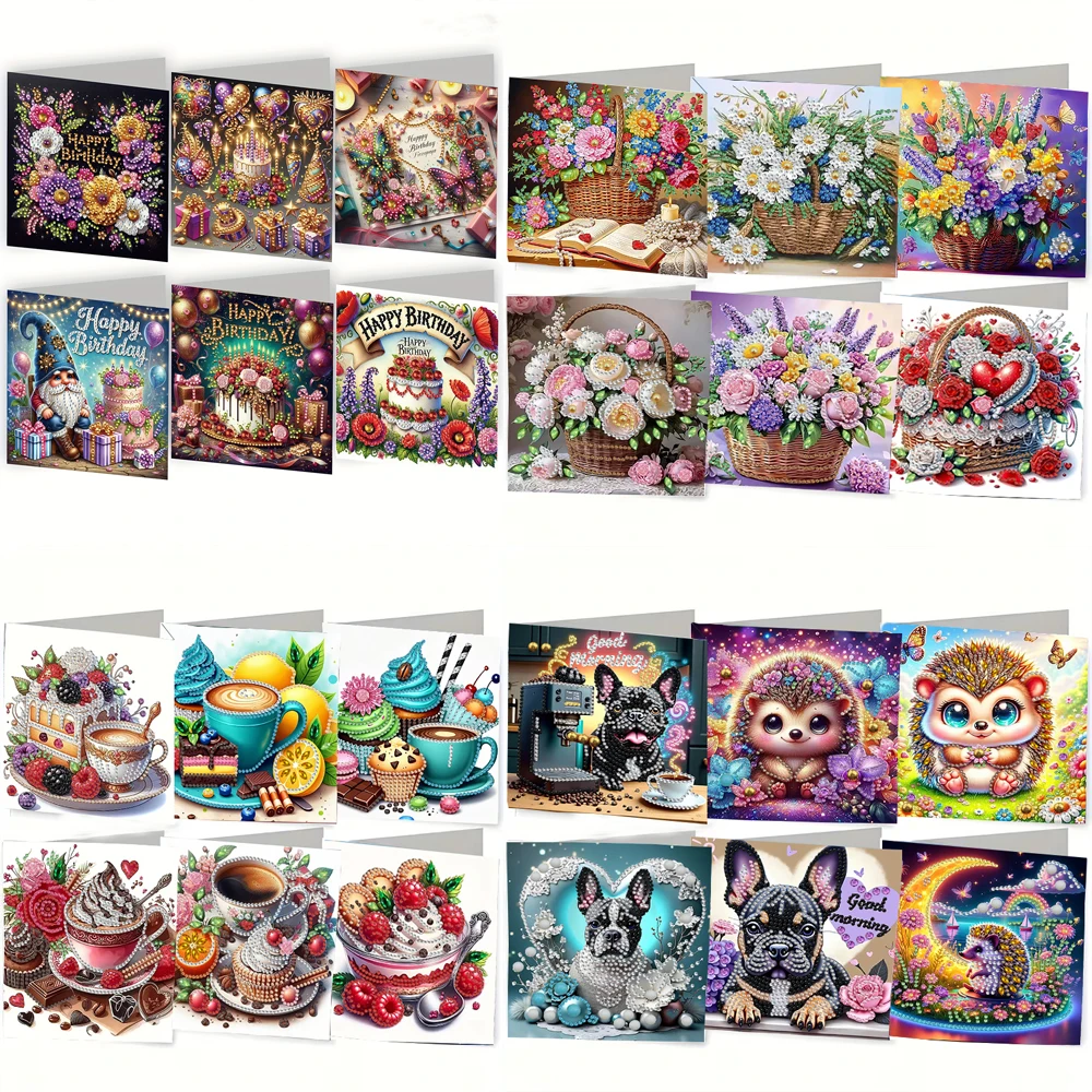 6-teiliges DIY Diamant Malerei Set Geburtstagskarten Set, Party Muster Design, Wasser Diamant Malerei Kunst Mosaik POS
