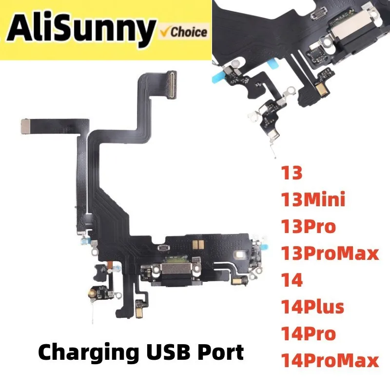 1pcs Charging USB Port Flex Cable For iPhone 14 Plus 13 Pro Max Charger Dock Connector With Microphone  Ribbon Repair