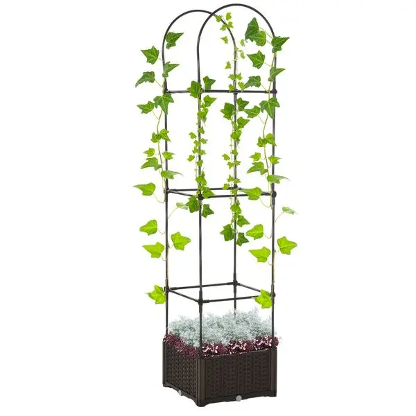 

Outsunny Elevated Garden Bed with Trellis Outdoor Planter Box Self-Watering with Drainage Brown