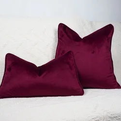 Piping Design Velvet Cushion Cover For Living Room Home Decor Pillow Red Wine Throw Pillow Cover Without Stuffing