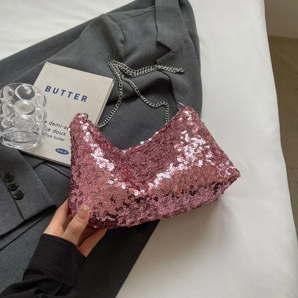 Fashion Handbags Bling Shoulder Bag Sequins Glitter Korean Style Tote Bag Chain Strap Evening Banquet Bag Women