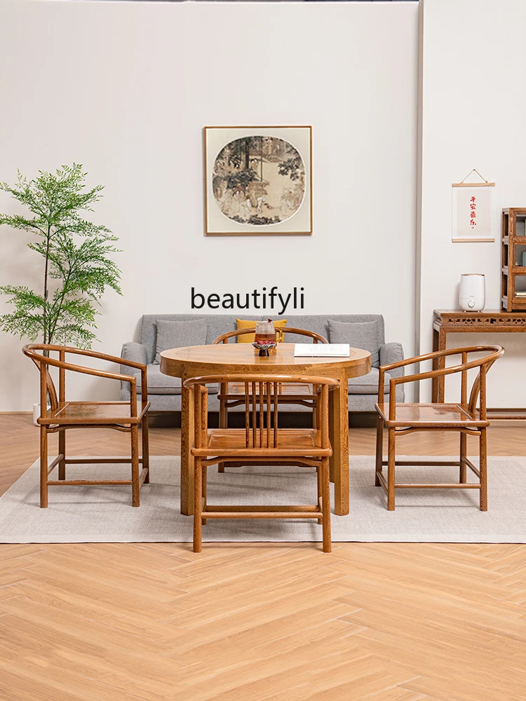 Door Frame round Table and Chair  Household Dining Table Rosewood New Chinese Dining Table All Solid Wood Light Luxury