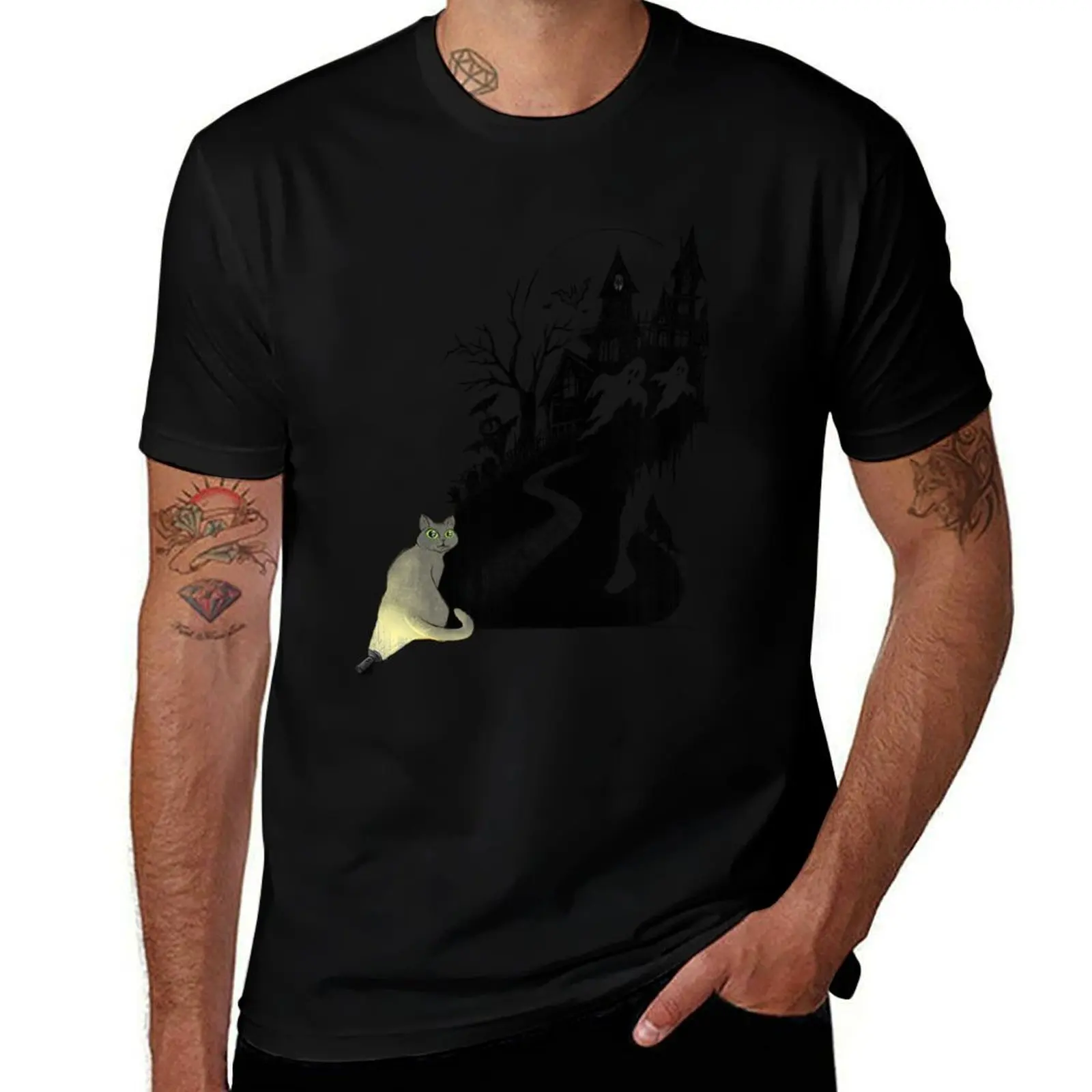 

Kitty's Halloween Shadow Scene T-Shirt mens graphic t shirts t shirts for man slim fit T-Shirt