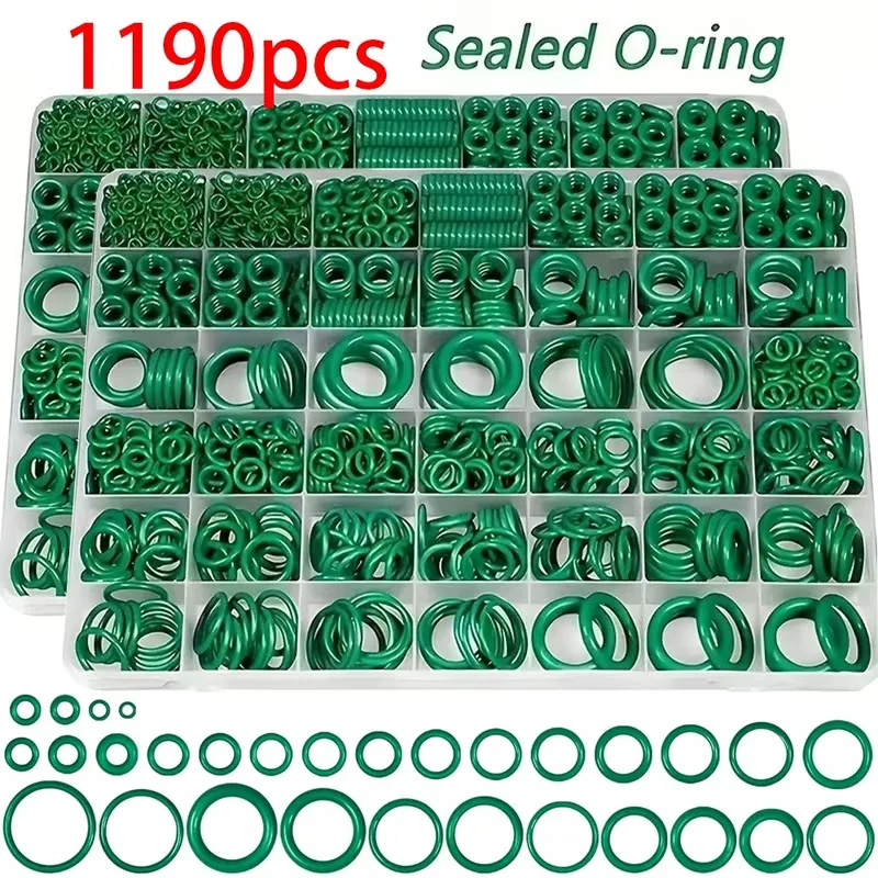 1190 PCS O-Ring Kit, Rubber Seal Washer Assortment for Car AC Compressor, Multi-Size Automotive Repair Gasket Set