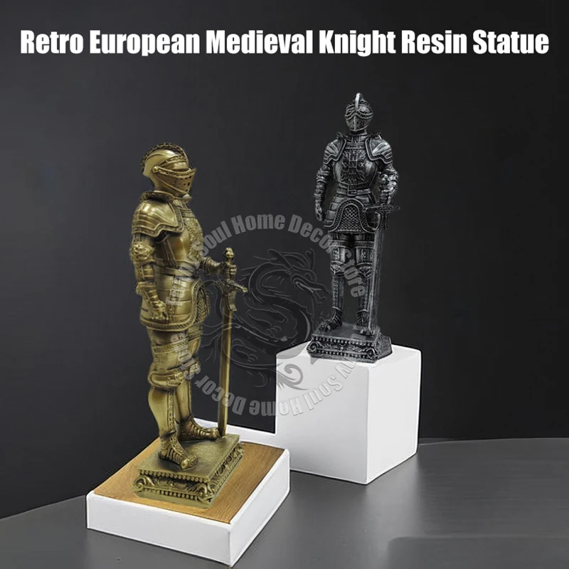 

Resin European Standing Knight Sculpture Model Retro Armor Knight Statue Model Home Office Room Desk Decoration Accessories Gift