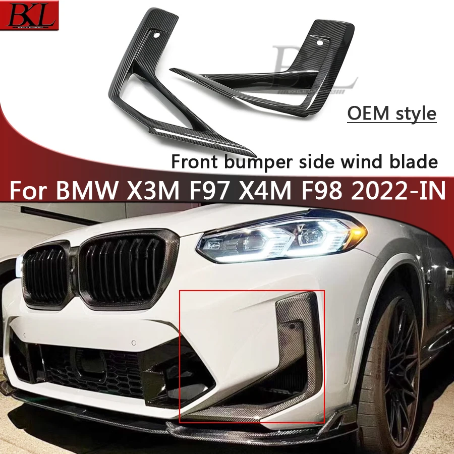 

Для BMW X3M F97 X4M F98 сухой карбоновый передний бампер противотуманная фара рамка угловая защита передний бампер боковой ветровой нож комплект автозапчастей