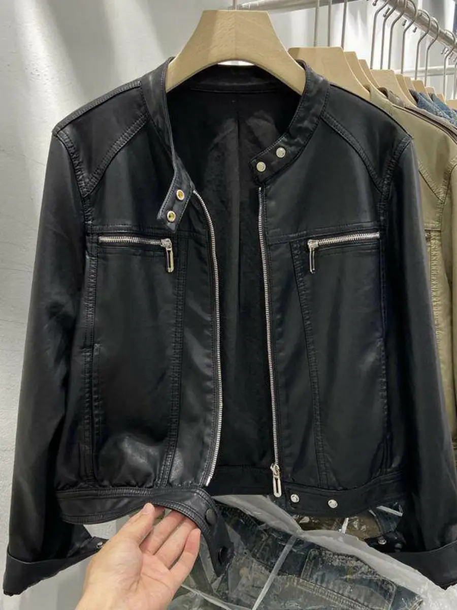

Fashionable Loose PU Leather Biker Jacket Women's Short Coat Casual Leather Vest Autumn Winter New Arrival Commute Style