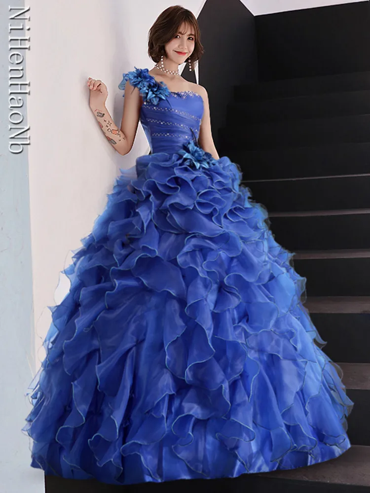 Evening Dress Ball Gown One Shoulder Ruffle Evening Gown Prom Dresses Vestido De Festa