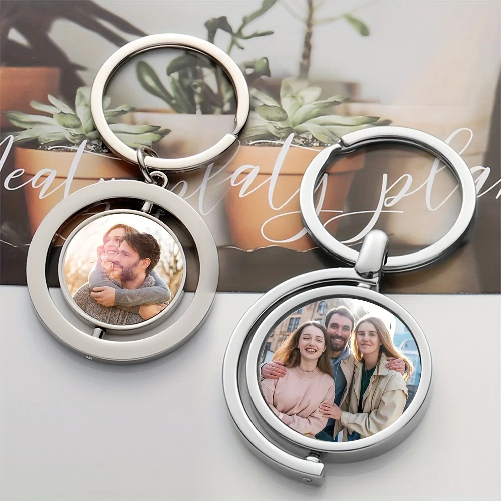 1/2 Stück benutzerdefinierte zwei Foto Schlüsselanhänger Unisex personalisierte Bild Metall Schlüsselanhänger Mode doppelseitige Schlüsselanhänger Geburtstagsgeschenk