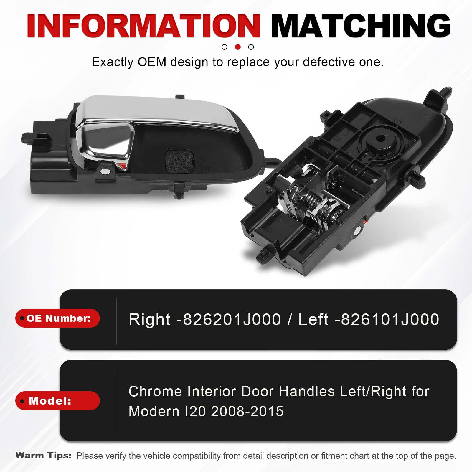 82610-1J000 Links/Rechts Chrom Innen Innentürgriff 82620-1J000 für HYUNDAI I20 2008 2009 2010 2011 2012 2013 2014 2015 – Detail 6